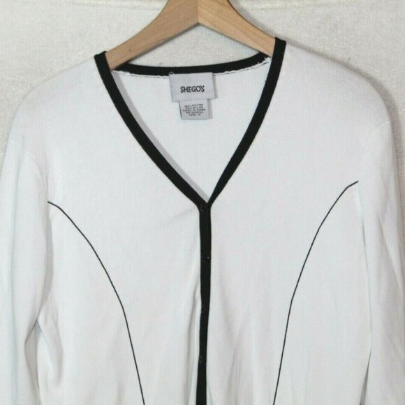 Vintage 90s slinky stretch knit womens cardigan size M white button up - Picture 2 of 8